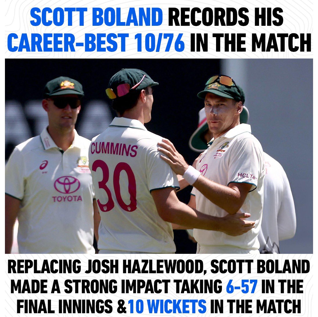 Virgotraveller's tweet photo. A well-deserved appreciation post for Scott Boland 👏

Stepping in as a replacement for the injured Josh Hazlewood, Boland claimed 21 wickets https://t.co/NkTzgVM4Tm