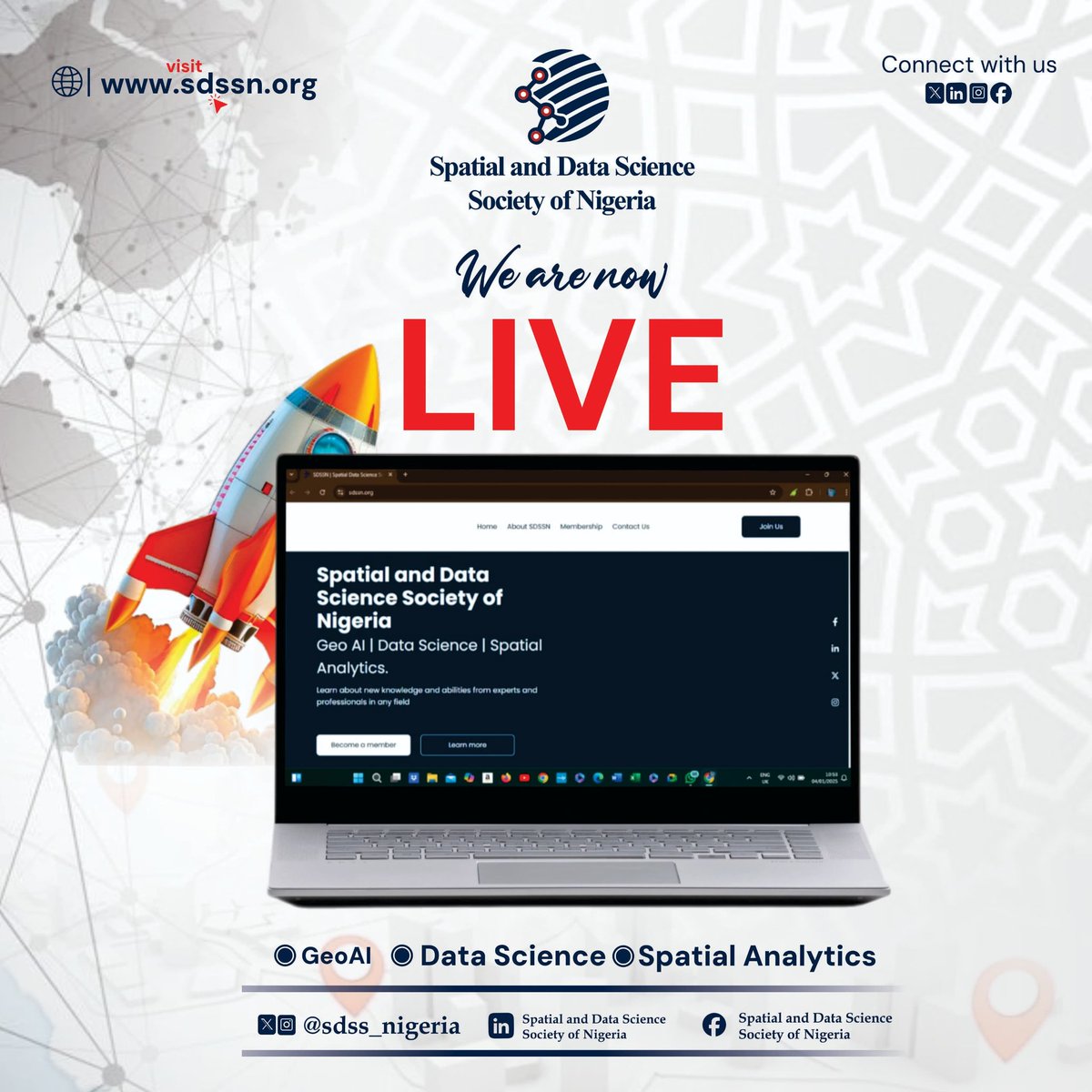sdss_nigeria's tweet photo. Explore the cutting edge of GeoAI, Data Science, and Spatial Analytics! 🚀 Visit us at https://t.co/Im8wTW1EjT to become a member and access exclusive insights. #SpatialDataScience #SDSSN #GeoAI https://t.co/ag96O37nwg