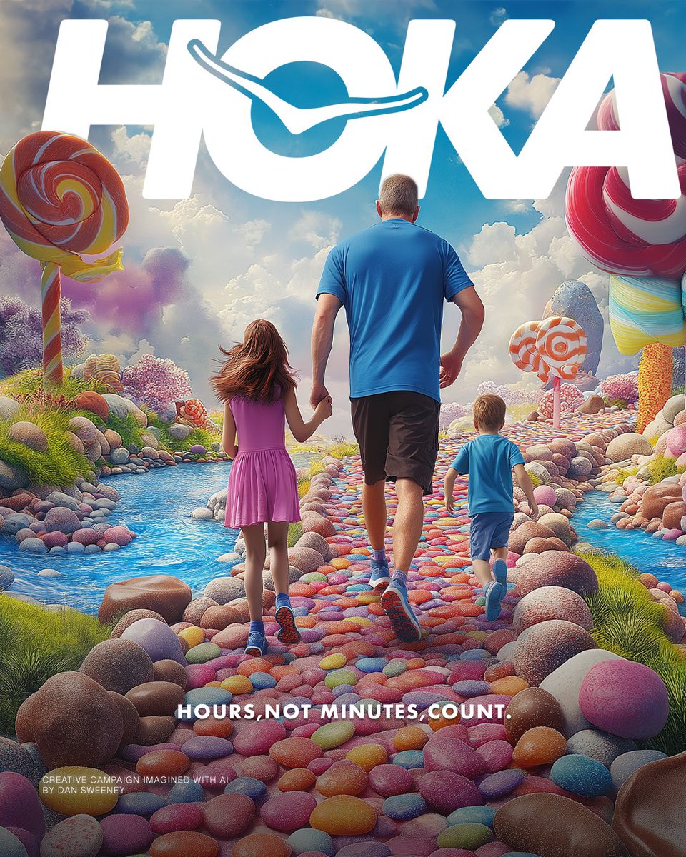 Selling Beauty in the Mundane. A Collection. 

*Hours, Not Minutes, Count*. A celebration of slow walks and time spent with loved ones and their magical imagination.

Not every step is about speed. Creative campaign crafted with AI. For fun only! <a href="/hoka/">HOKA</a> #hoka #marketing