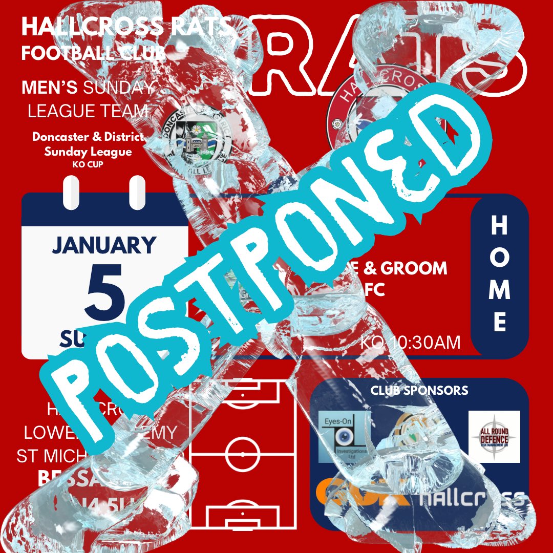 Hallcrossratsfc's tweet photo. ☃️❄️POSTPONED❄️☃️

Game has been postponed due to snow.

This fixture will now be played next Sunday. https://t.co/v2EYEblqPL