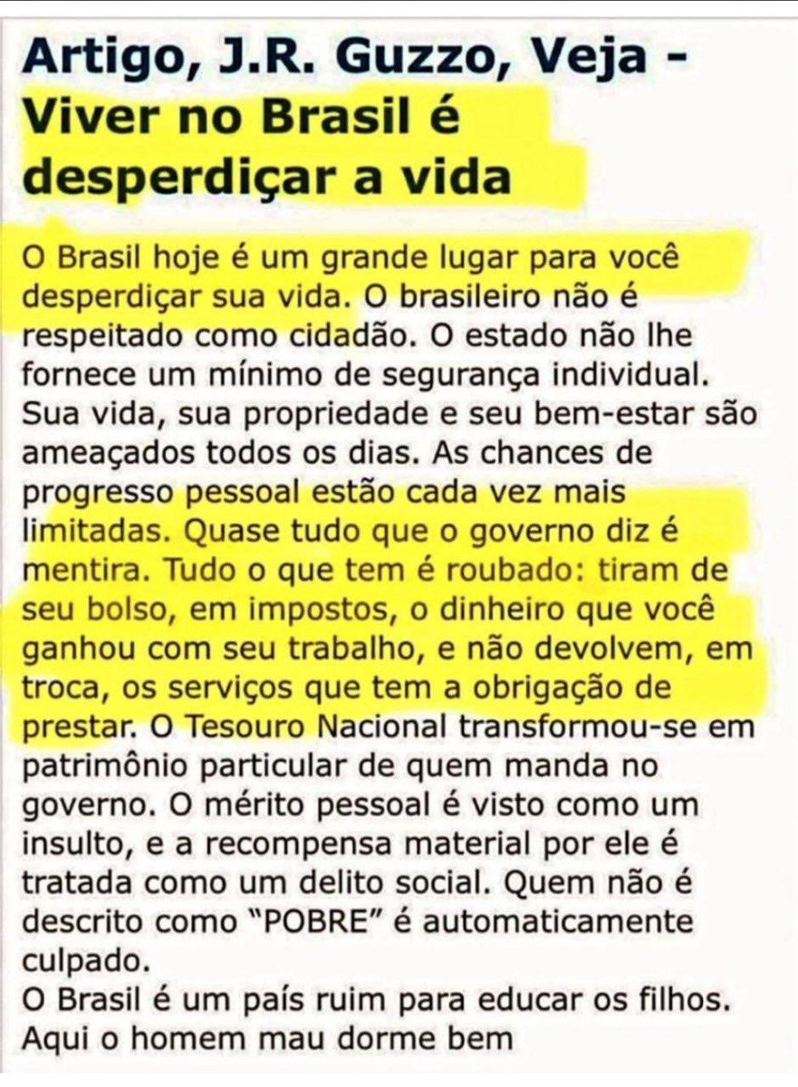 GlaucioCampos's tweet photo. Artigo de J.R. Guzzo.
Viver no Brasil (do Lula) é desperdiçar a vida.
#ImpeachmentDoLulaJá #ForaLula #PresosPolíticos #08JAN #Anistia #AnistiaSIM #Bolsonaro2026 #Brasil #Desgoverno #Miseria #SocialismoEsMiseria #Fome #DireitaSegueDireita #Direita https://t.co/Jg7AbEFiaY