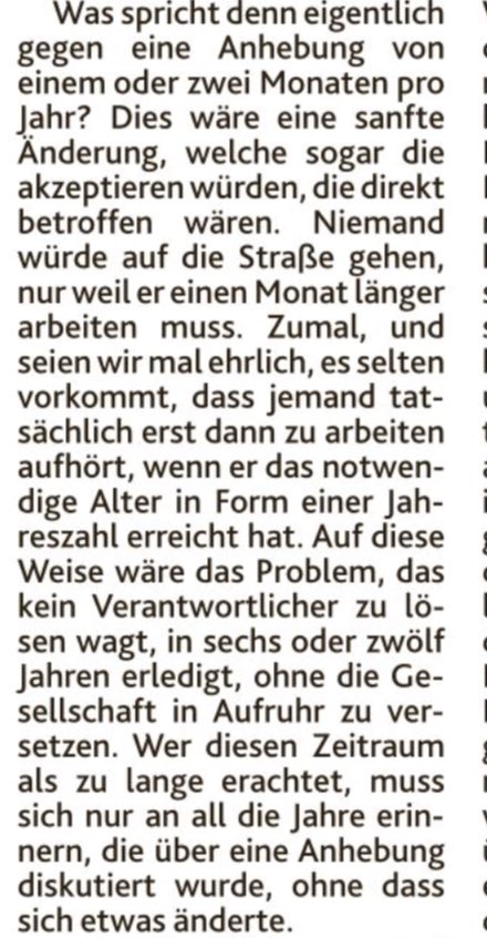 Nachdem es hier offenbar Unklarheit gibt, so sah der NEOS Vorschlag bei den Pensionen aus:

- Das faktische Antrittsalter auf 64 heben, dafür müssen gesetzliche Möglichkeiten zur Frühpension reduziert werden
- Sollte dies bis 2030 nicht erfolgreich sein, sollte das gesetzliche…