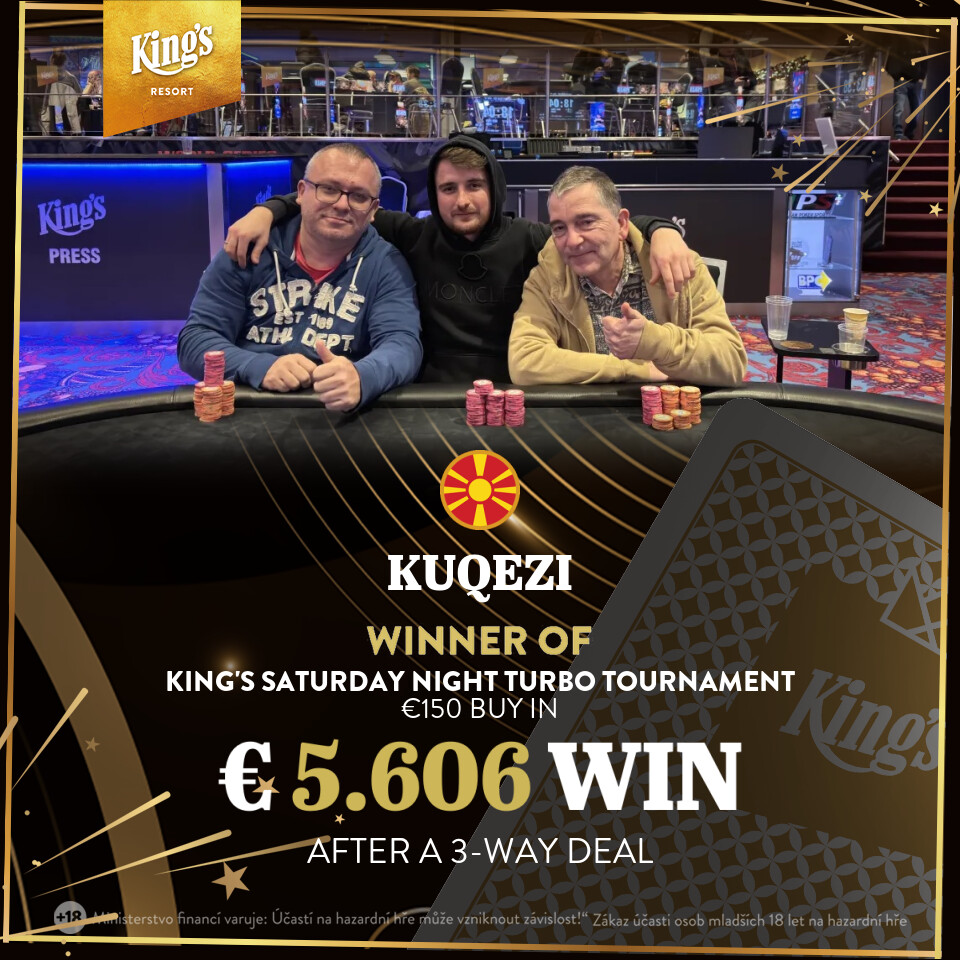 PokerroomKings's tweet photo. 🥇🏆🥇Announcement of the Winner 🥇🏆🥇

Congratulations go to KUQEZI from 🇲🇰 Macedonia 🇲🇰, who has won the King's Saturday Night Turbo Tournament and took home €5,606 after a 3-way deal! 💰💰👏🎊🎉

⭐️ Be the next winner! ⭐️

Find your tournament here!
https://t.co/TWQEM3TVk2 https://t.co/Fp4seBn306