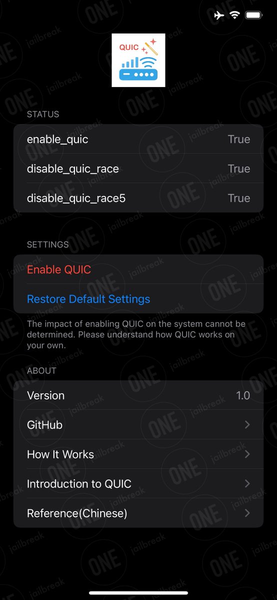 onejailbreak_'s tweet image. 🧌EnableQUIC is a TrollStore app allowing users to enable QUICK on their devices. Quick UDP Internet Connections is a transport layer network protocol integrated into iOS with iOS 15+📦

github.com/DevelopCubeLab…

#iOS #TrollStore #AppBackup #iPhone