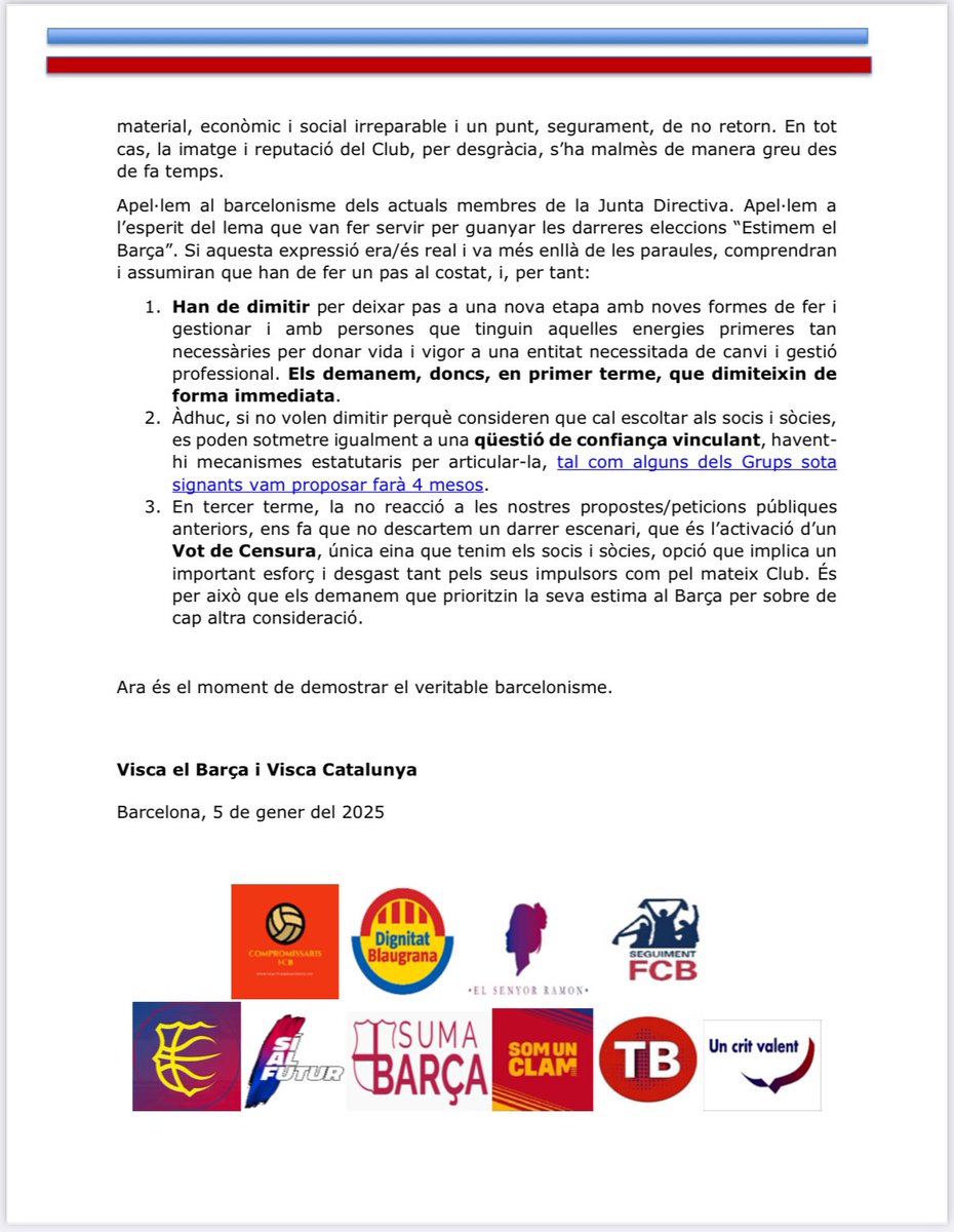 🚨🚨🚨Nos hemos sumado a otros grupos y socios del <a href="/FCBarcelona/">FC Barcelona</a> para pedir conjuntamente por escrito lo que venimos reclamando en los últimos vídeos tras la indigna gestión del club, con el último episodio del caso Heurtel, y las contínuas falsedades como, por ejemplo, el Nou