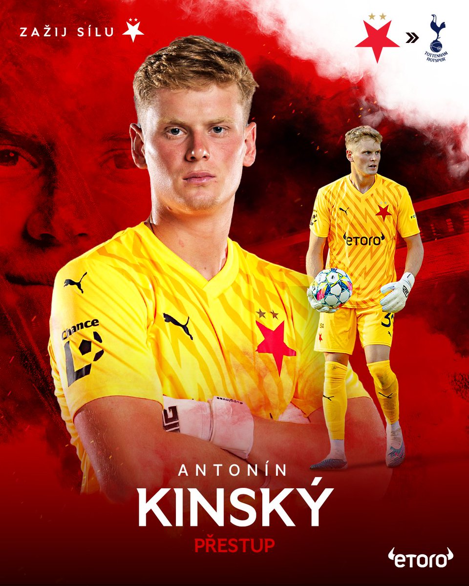 slavia_eng's tweet photo. ✅ Antonín Kinský is heading to Tottenham Hotspur FC

We thank Tonda for all the wonderful memories, wish him the best of luck, good health and we are happy that the Slavia family in the Premier League has grown by another member. At Spurs he will follow in the footsteps of Radek Černý, who coached him at Slavia.❤️🤍

📰 https://t.co/I8VLtzHqoY