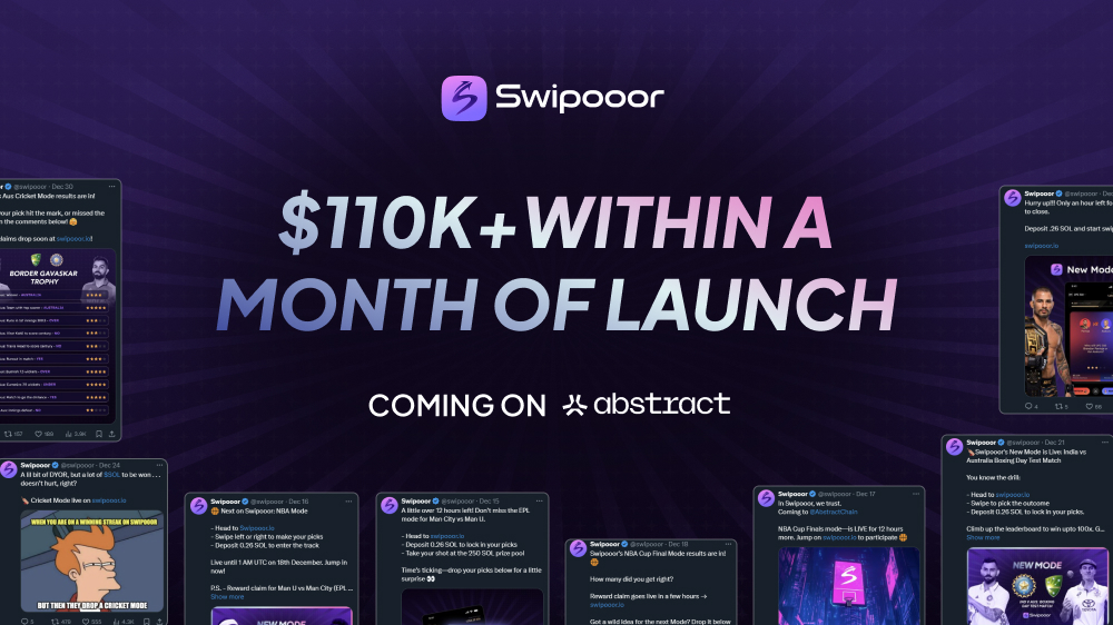 One month in Beta, and we’ve already dropped $110K+ in rewards across our modes.

Now, we’re locking in the final moves before Swipooor’s NEXT iteration takes the stage—right before the big launch with <a href="/AbstractChain/">Abstract</a>.

Got feedback or want to flex your Swipooor W's? Share 👇