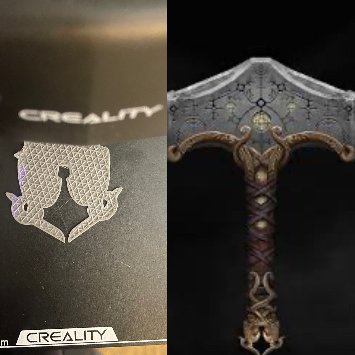 Ngravescrypt's tweet photo. No guarantee it’s gonna work but currently 3D printing Mjolnir from God Of War Ragnarok. #3Dprinting #GodOfWar #GodOfWarRagnaroek #kratos https://t.co/9A4Tb7F3cm