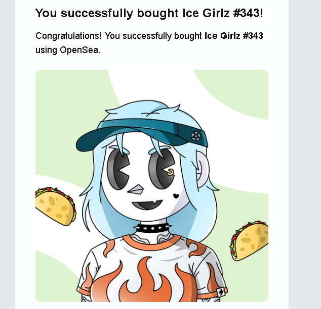 🥶🤙 I couldn't resist the #IcyTaco 🌮 any longer!!! Better grab up the traits you seek <a href="/IceGirlzNFT/">Ice Girlz</a>! The floor is rising fast 🚀! I have always loved the art on these, &amp; happy to add another to the #IcyFam collection! Enjoy your #SundayFunday #LFGrow

🔥👀👇 #PolygonCommunity 💜