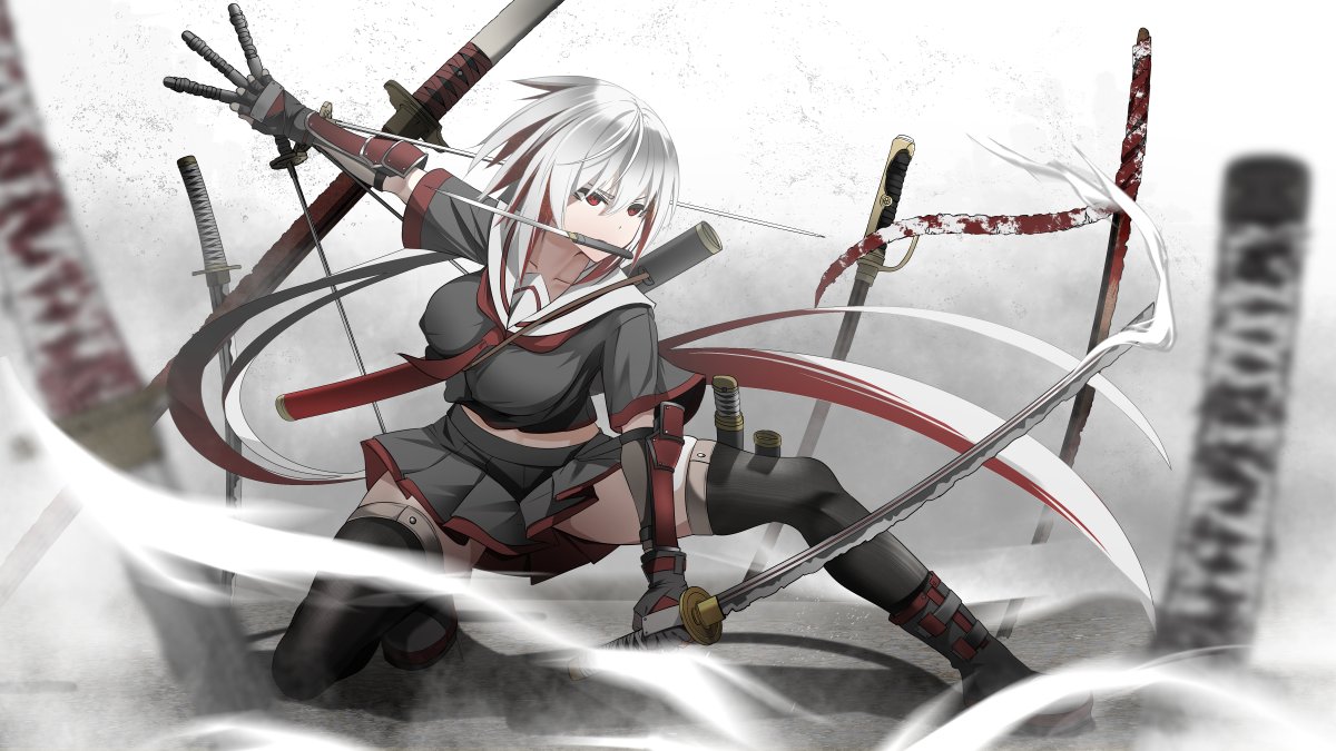 「#一次創作オリジナルの刀やキャラを描くのが好き!特に複数武器持たせてた娘が好き!」|浪人道　影柄空昇スケブ受付中！のイラスト