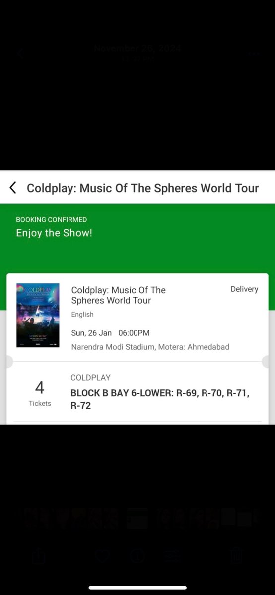 PalakkiRai's tweet photo. Final call!
4 tickets to ahmedabad coldplay! 
Decent price. HMU https://t.co/gnFdn7AcGX