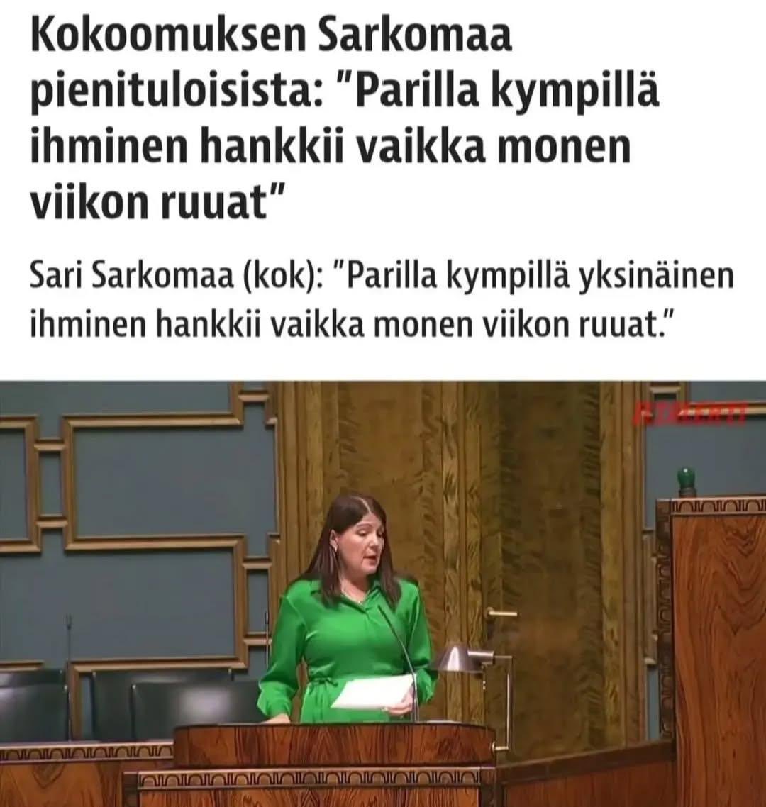 hjalla_aho's tweet photo. Muistatteko klassikon?

Sarkomaan mukaan parilla kympillä yksinäinen hankkii vaikka monen viikon ruuat.

Ei siis yhden, ei kahden, vaan monen viikon ruuat. Minimissään siis kolmen viikon ruuat.

”Pari kymppiä” on 20€, eli 20/3=6,667€.

Haluaako Sarkomaa itse kokeilla tätä?

Ei. https://t.co/OTcIJtVZXM