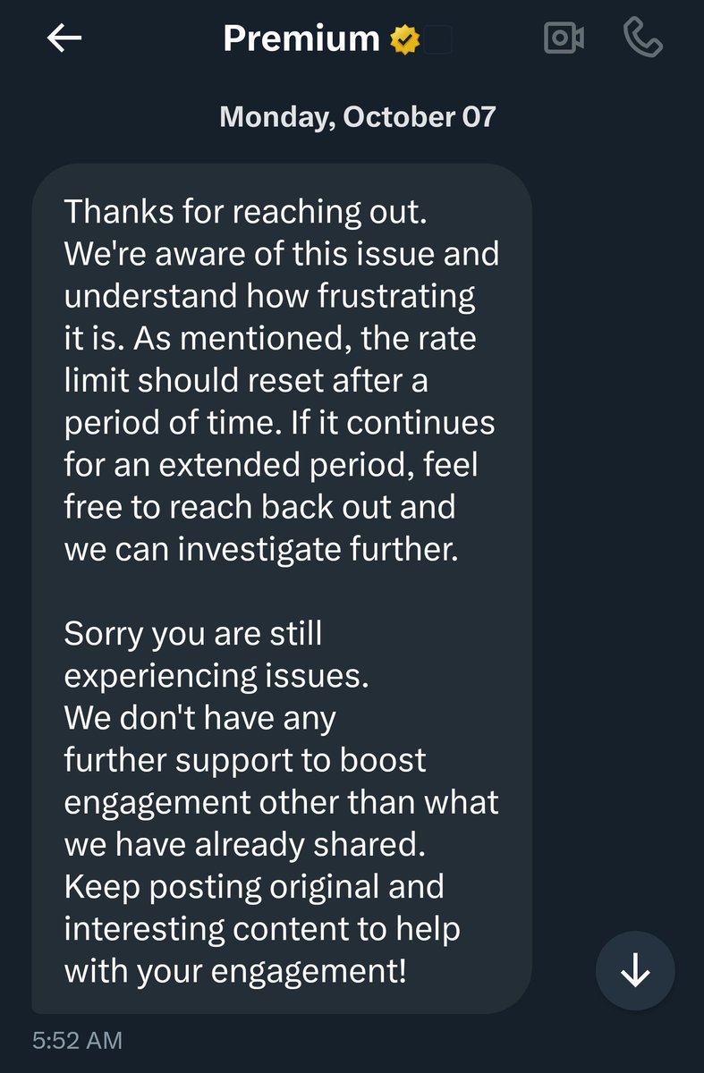 SGDesign206's tweet photo. Save your money. Getting "verified" on X doesn't help your views if you're a Democrat account. Premium helpline has been trained to tell us they're "rate limiting" us to see if we're a bot (even though we're verified.) #XLies #XFreeSpeech https://t.co/RXPSaep445