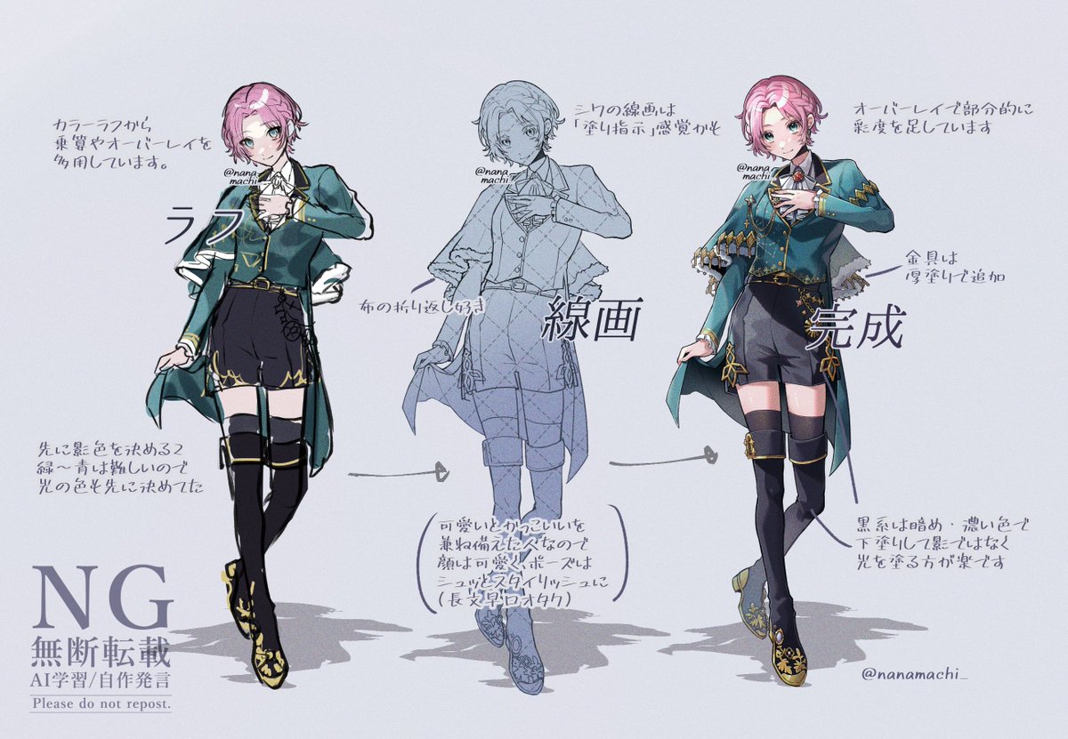 ラフ→線画→完成までまとめました 私の立ち絵の描き方、塗り方はこれです