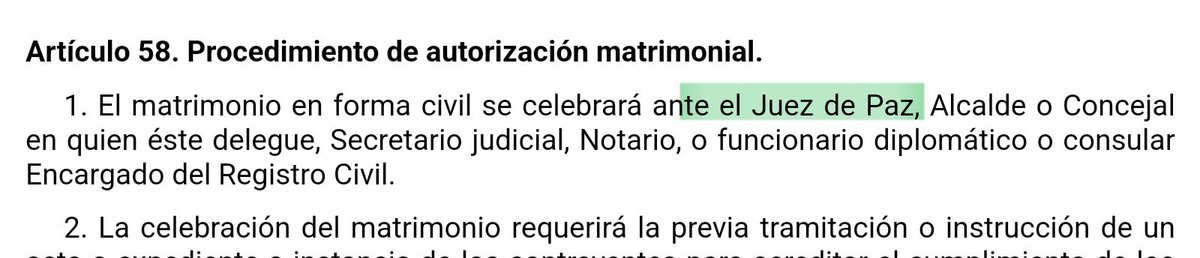 ForoRegCivil's tweet photo. Al entrar en vigor la LO 1/2025 a partir del 4 de marzo los jueces de paz ya no podrán celebrar matrimonios, al cambiar el artículo 58 de la ley 20/2011 de registro civil.
Sí podrán hacerlo en los JdP donde aún no sea efectiva la aplicación de dicha ley ( vigente desde el 2021) https://t.co/4F6YSYrG0y