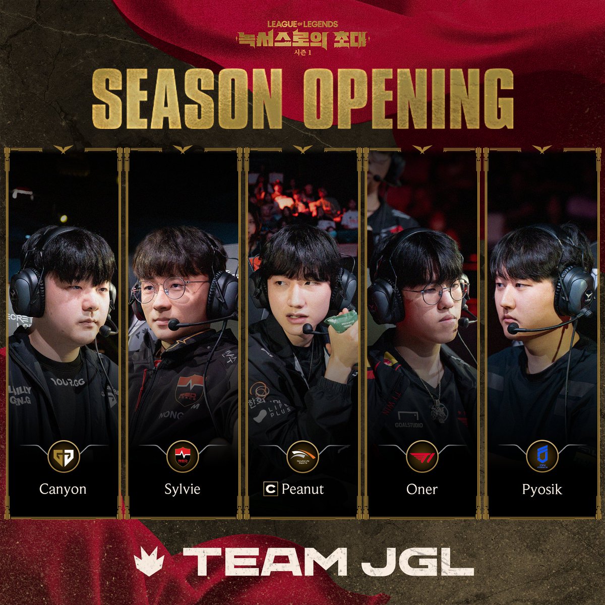 Introducing the League of Legends 2025 Season 1: “Welcome to Noxus” season opening event defending champion 👑 TEAM JGL lineup! 
🧵↕️
