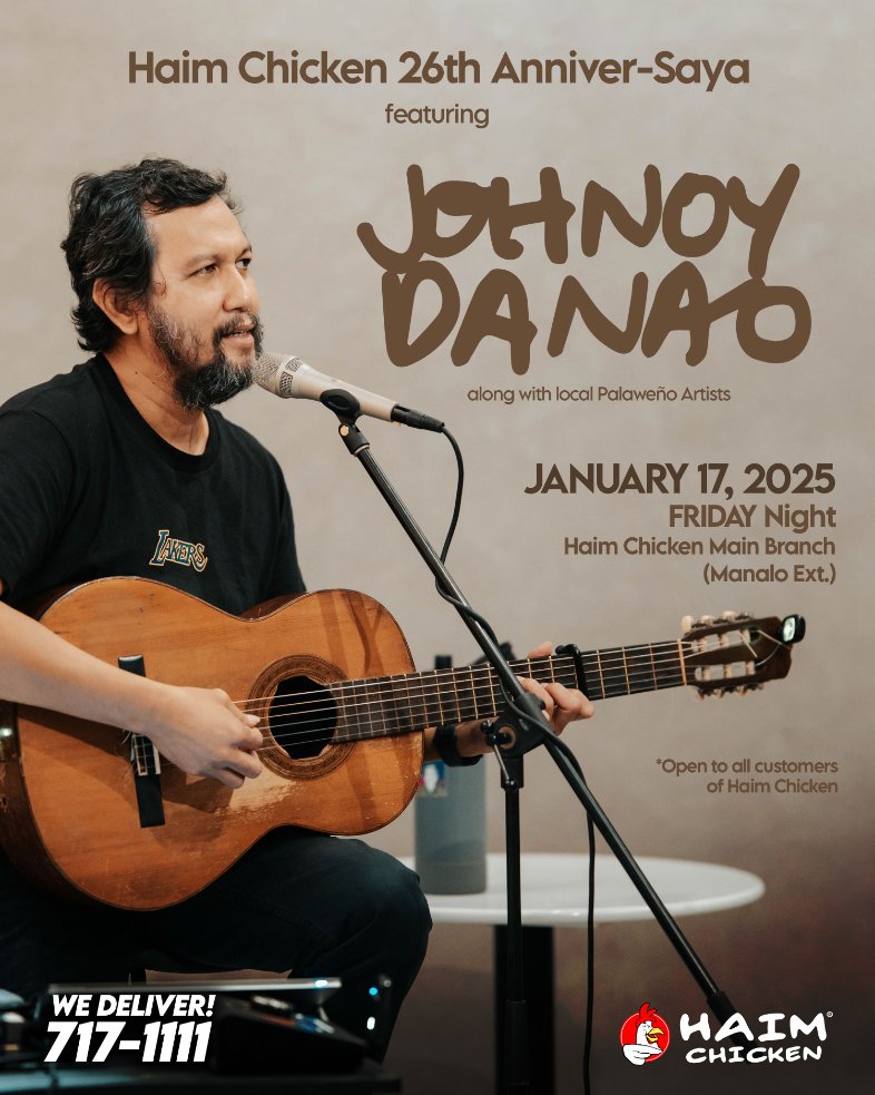 haimchicken's tweet photo. Basta’t ikaw ako tayo magpakailanman. 📷 📷♬ 📷
Haim Chicken 26th Anniver-Saya featuring Johnoy Danao . Dine and celebrate at Haim Chicken Main, Manalo Extension this JANUARY 17, 2025. For more details: https://t.co/A4zaIb2uIZ https://t.co/c3DR8vPLDp