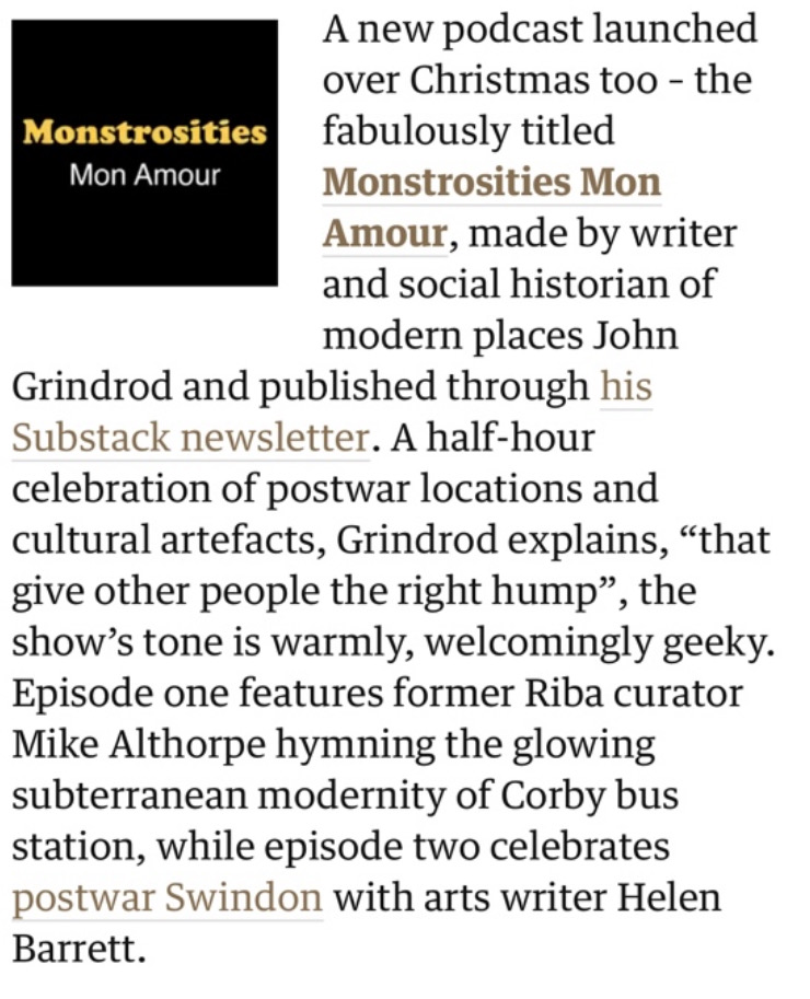 Lovely review by <a href="/juderogers/">Jude Rogers 💙</a> in the Observer today of my new podcast, Monstrosities Mon Amour
