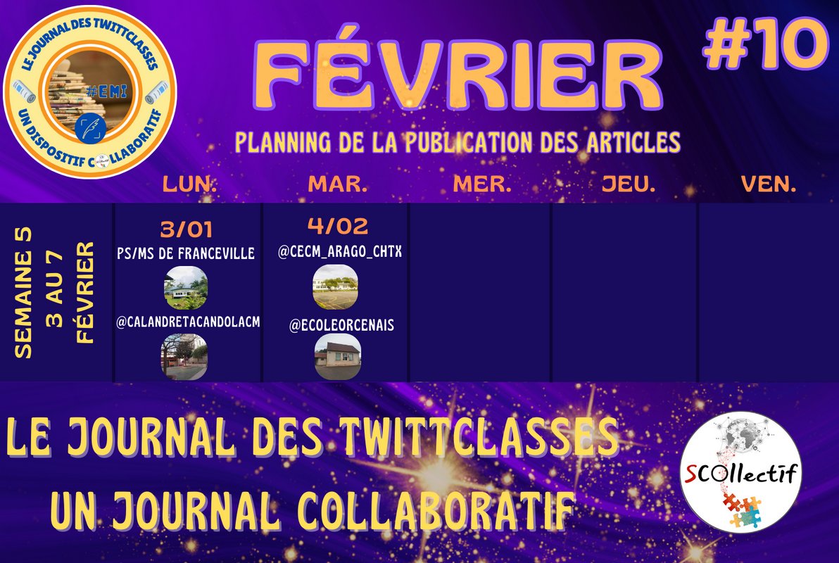 Comme pour chaque numéro du Journal des TwittClasses, nous vous proposons de découvrir chaque jour 2 articles du dernier numéro publié ce lundi. #JdT2025🗞️
⏩Rendez-vous chaque jour dès le mardi 7 janvier (fin mardi 4 février), à 8 h et 13 h, pour découvrir #UnArticleDuJdT !