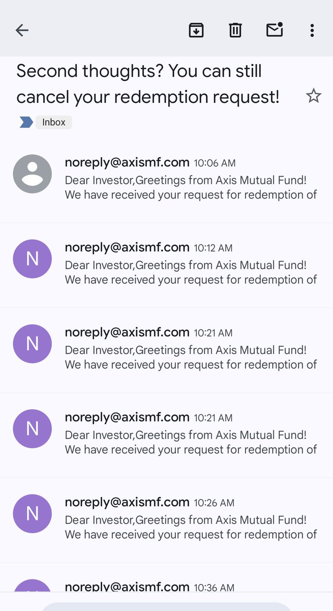 anulpan's tweet photo. @AxisMutualFund - I did a redemption today from one of the axis mutual fund and I got 47 emails by now to rethink the decision in last 5 hours.
What kind of behaviour is this? https://t.co/Djsv0ZWEhB