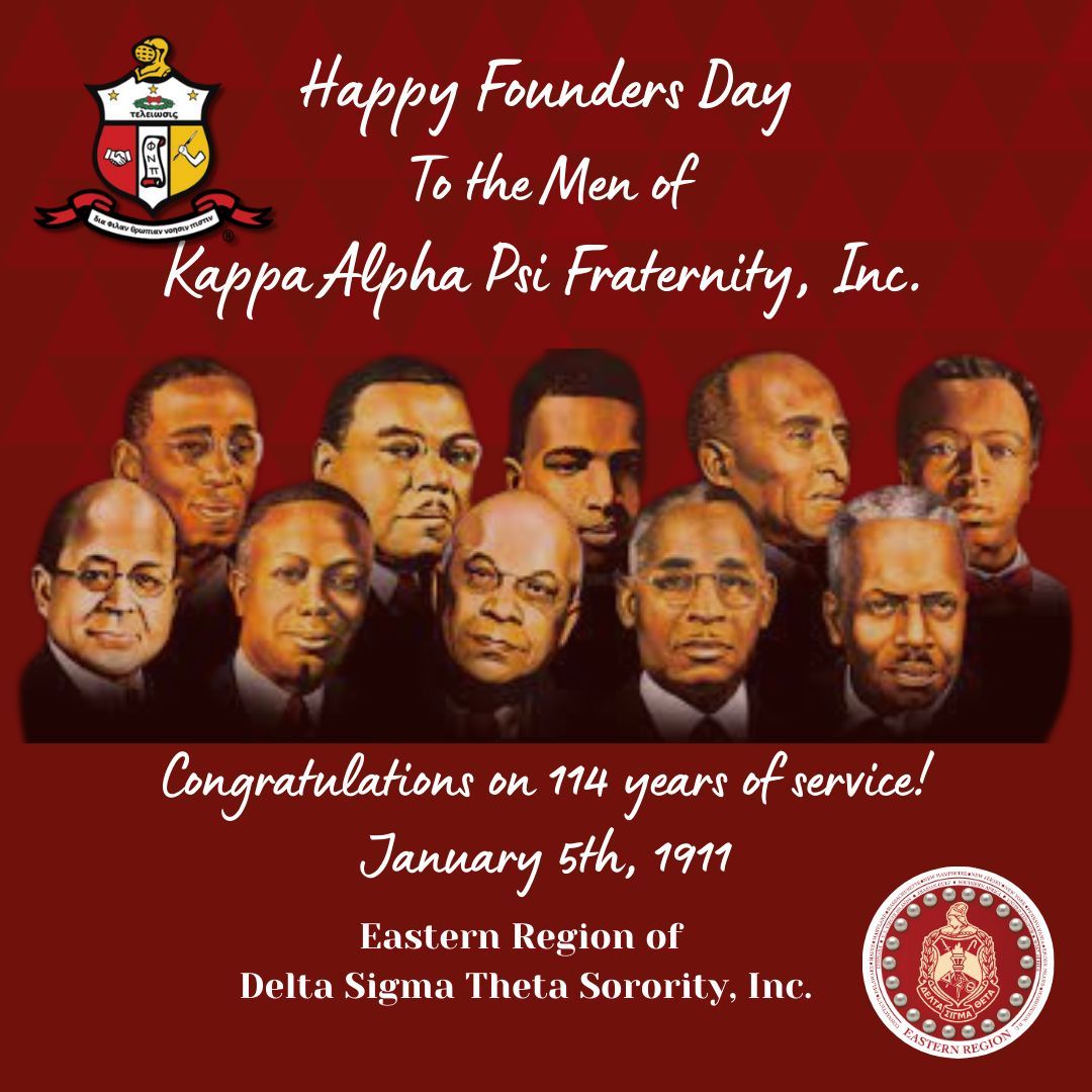 easternregdst's tweet photo. The Eastern Region of Delta Sigma Theta Sorority, Inc. sends warm wishes to @kapsi1911 on their Founders' Day, celebrating over a century of service! 
#KappaAlphaPsi #FoundersDay #EasternRegionDST #114YearsOfService https://t.co/FfG7D9AmXG