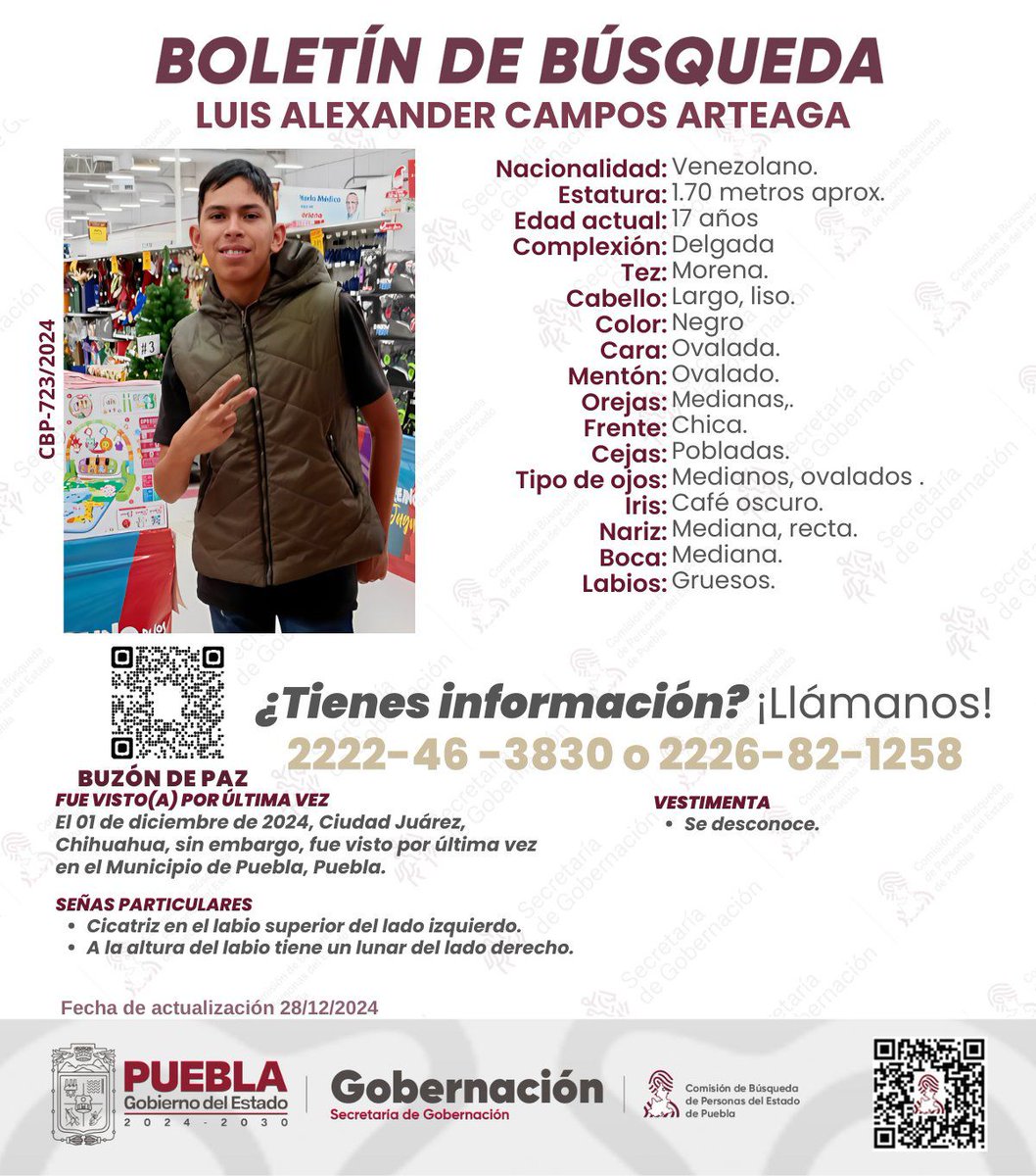 TribunaVigila's tweet photo. #Ayuda para localizar a Luis Alexander Campos Arteaga de 17 años, fue visto por última vez el #01deDiciembre en #Puebla. #Comparte #ServicioSocial #LaVozDeLosPoblanos #SeBusca https://t.co/RhyhuZD8oF