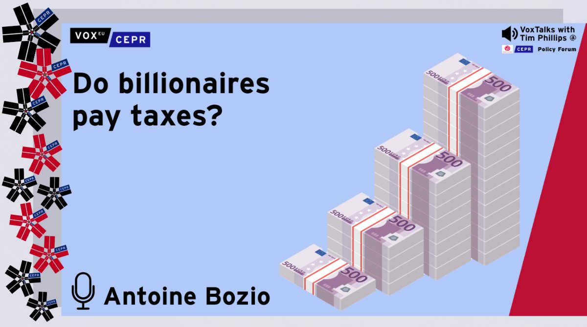 voxeu's tweet photo. From a series of #VoxTalks recorded at @PSEinfo - CEPR Policy Forum 24
@timsvengali talked to @AntoineBozio @EHESS_fr @IPPinfo about whether billionaires actually pay their fair share in taxes, why France's tax system lost its progressivity.
🎧 https://t.co/GP93KnW07l https://t.co/koBUPQpTN7