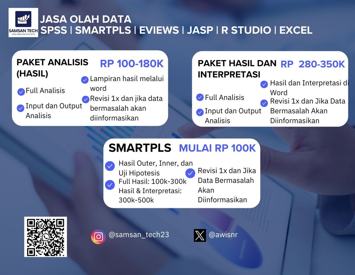 awisnr's tweet photo. Open terus olah datanya ya teman² langsung wa aja ya https://t.co/m9Irc7vT1L
#skripsi #smartpls #spss #eviews #jasp #zonauang #zonaba #joki #jasa #regresi #sempls #validitas #kuantitatif https://t.co/zUsnoEUJs8