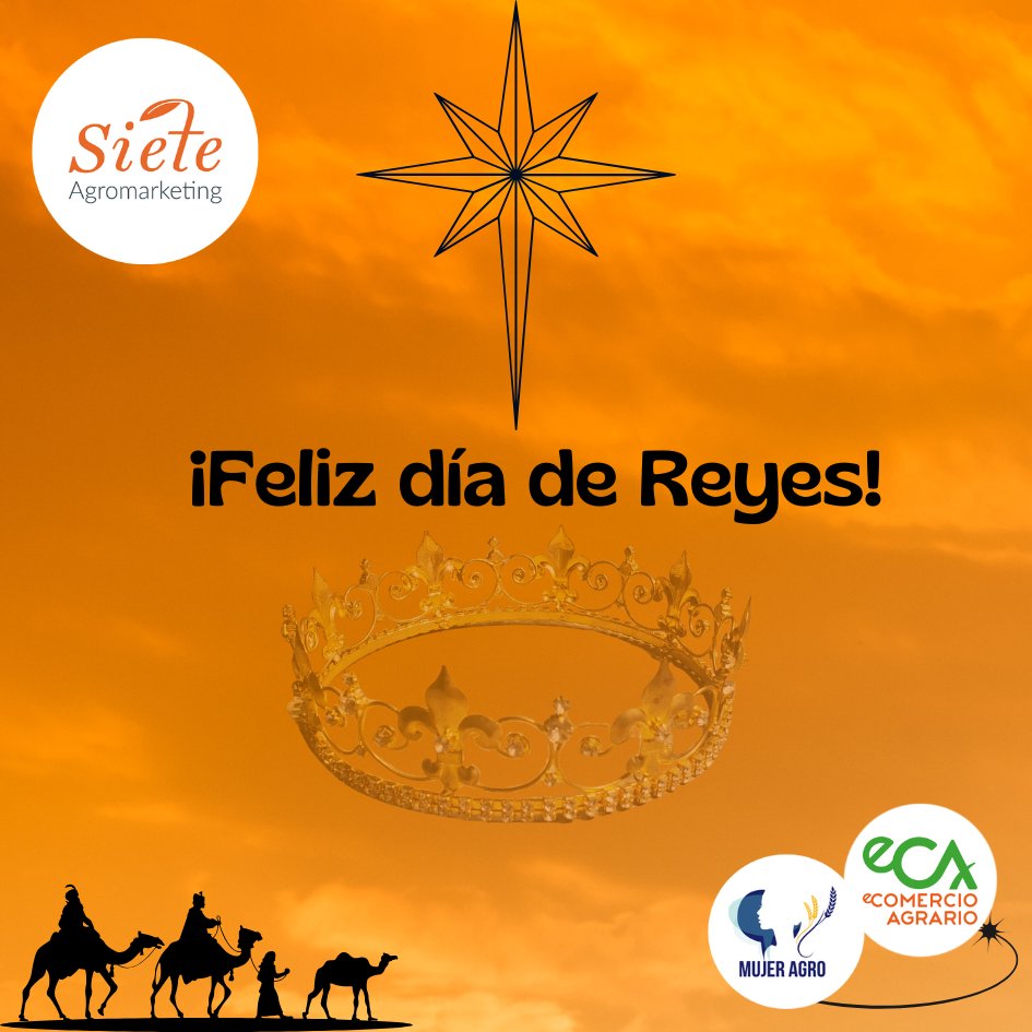 SieteAgromarket's tweet photo. Llega la noche más mágica del año ✨✨

Desde el Equipo de Siete Agromarketing esperamos que los Reyes Magos colmen tu día de alegría y tus sueños de ilusiones.
 ¡Felices Reyes Magos! 🎁🫅🏼

#SieteAgromarketing #eComercioagrario #TeamSieteA #NochedeReyes #ECA #ECAOlive #ECAAgri https://t.co/SSVTP71dmt
