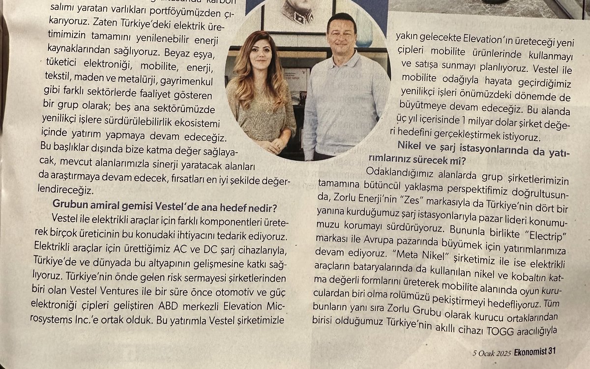 ibrahimethem's tweet photo. Bugün çıkan Ekonomist Dergisi’nde Zorlu Holding CEO’su Cem Köksal’ın röportajı yer aldı:
🗣️Batarya üretiminde Çin ile işbirliği gündeme gelebilir. Hücreyi Çin’den alacağız, geri kalan herşeyi burada yapmak için çalışıyoruz.
#VESTL ve #ZOREN ile ilgili bölüm
👇🏻 https://t.co/adV8DcRguj