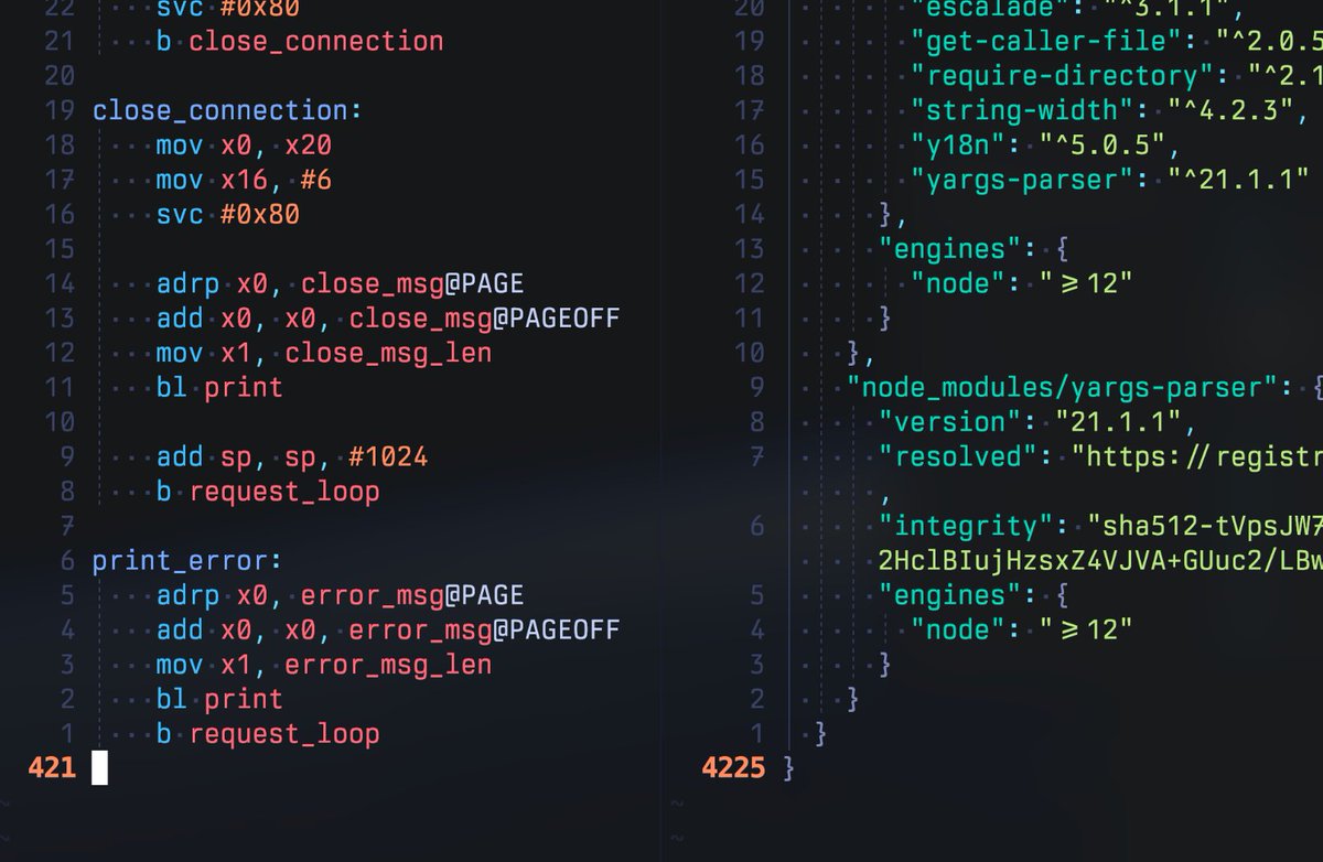 neogoose_btw's tweet image. The arm assembly implementation of @reactjs server components, fully compatible with the Node.js alternative, is ten times shorter than a single package-lock.json file.
It's about a THOUSAND times less code than what's needed to run it in node.js.
We've taken the wrong path.