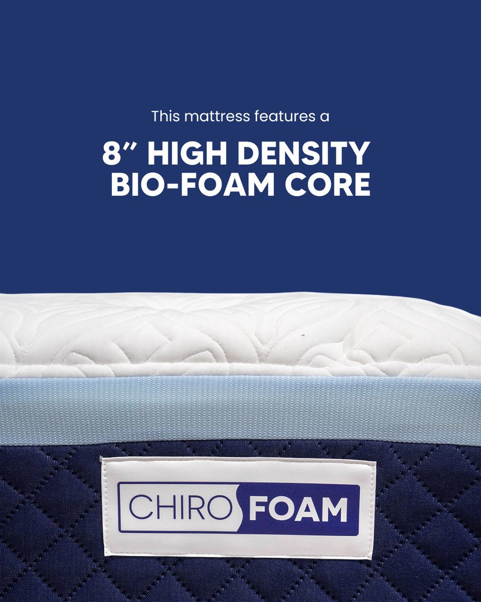 Chirofoam's tweet photo. Our CHIROFOAM™ HYBRID Luxury Firm Mattress features an 8” High Density Bio-Foam Core made with natural soy content, providing durability and reducing your carbon footprint. 🌿♻️  #Chirofoam #Mattress #EcoFriendlySleep https://t.co/YFYNfCpx8N
