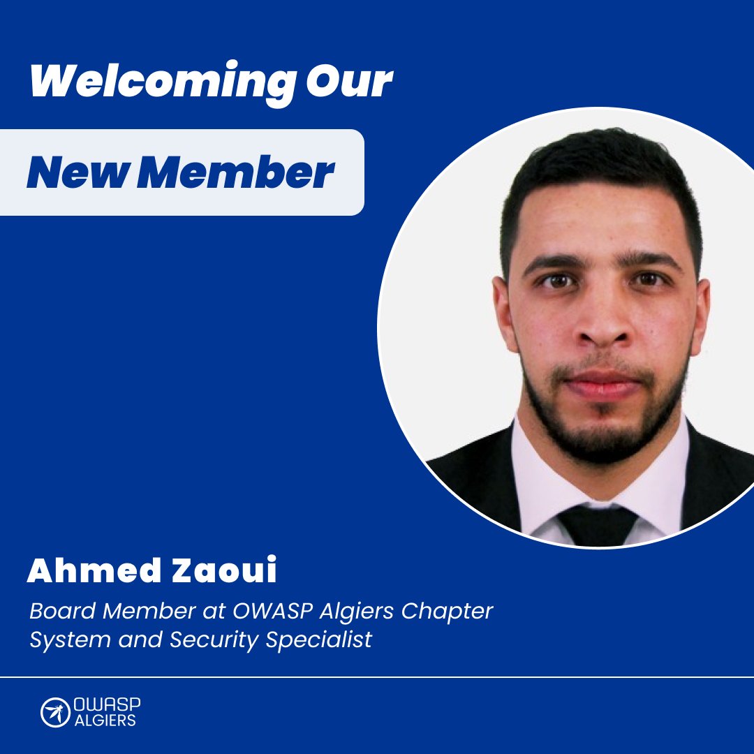 OWASP_Algiers's tweet photo. 🌟 Exciting News! 🌟
Please welcome Rafik Merah, Nadjib Boukerrouni, &amp; Ahmed Zaoui to the OWASP Algiers Chapter Board! 🎉
Their expertise in cybersecurity &amp; IT will strengthen our mission to foster a secure digital world. 💡

#OWASPAlgiers #CyberSec #Community https://t.co/KaQ1upO8lT