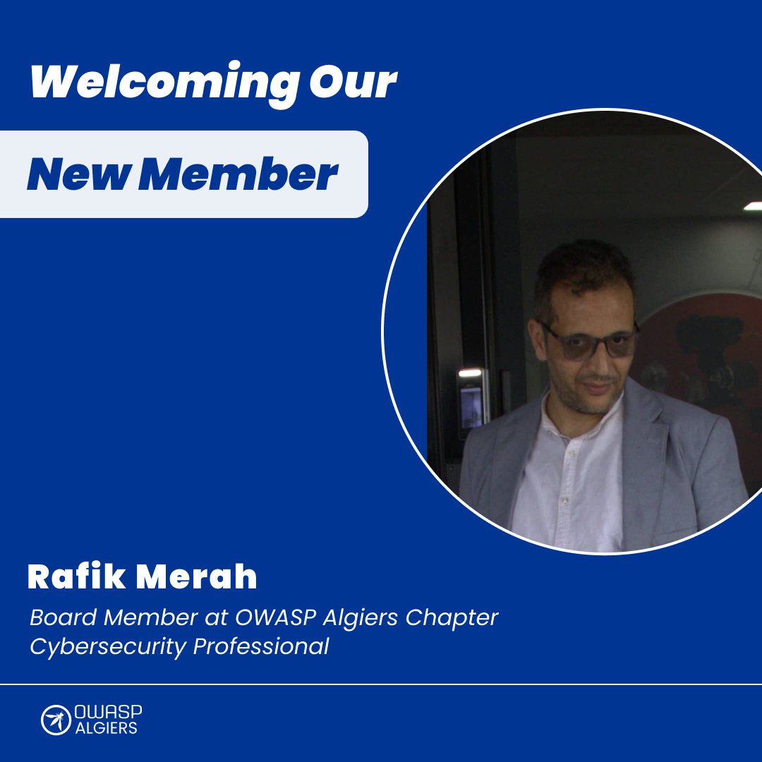 OWASP_Algiers's tweet photo. 🌟 Exciting News! 🌟
Please welcome Rafik Merah, Nadjib Boukerrouni, &amp; Ahmed Zaoui to the OWASP Algiers Chapter Board! 🎉
Their expertise in cybersecurity &amp; IT will strengthen our mission to foster a secure digital world. 💡

#OWASPAlgiers #CyberSec #Community https://t.co/KaQ1upO8lT