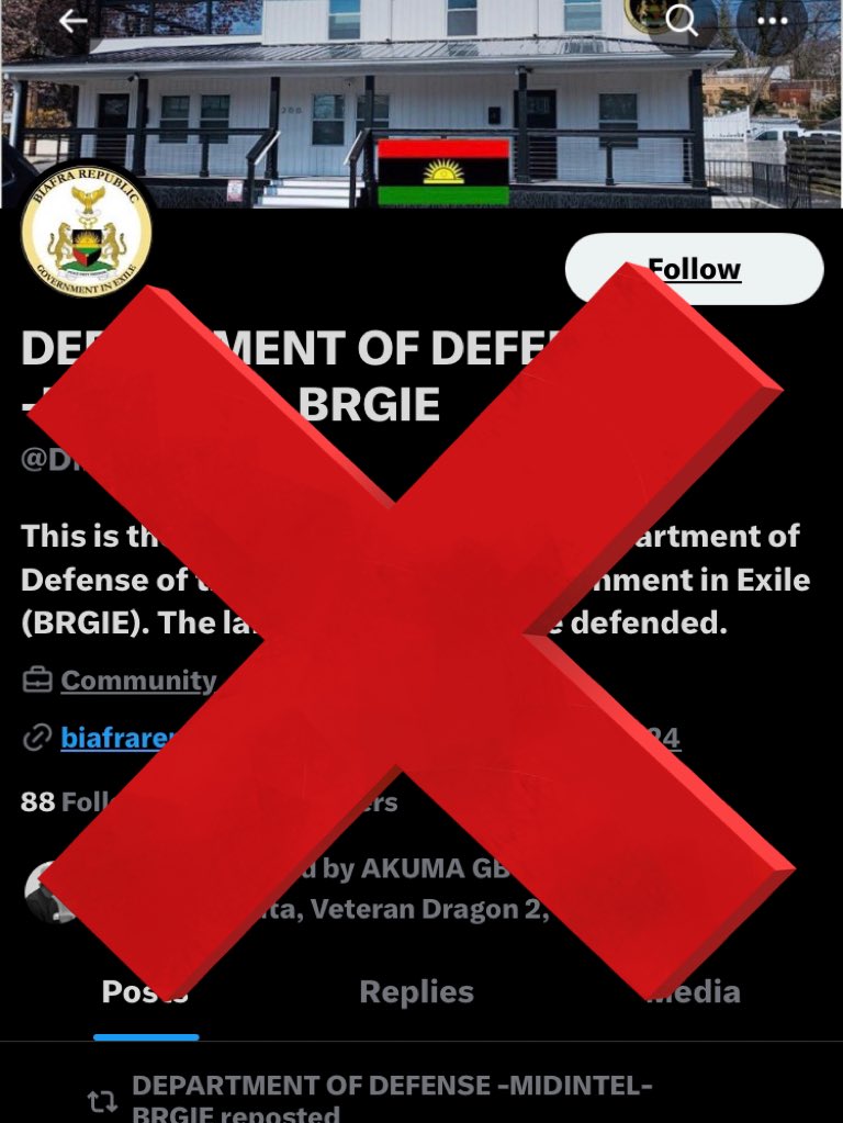WeGlobalSouth's tweet photo. Announcement 📢 :
The Biafra defense handle @DMBrgie has been hacked &amp; hijacked by the disgruntled Ex minister @MidBrgie and no longer controlled by the United state of Biafra Secretary of defense .

It’s imperative that you unfollow &amp; block the handle @DMBrgie now .

Thank you ! https://t.co/NvCRSxTUfk