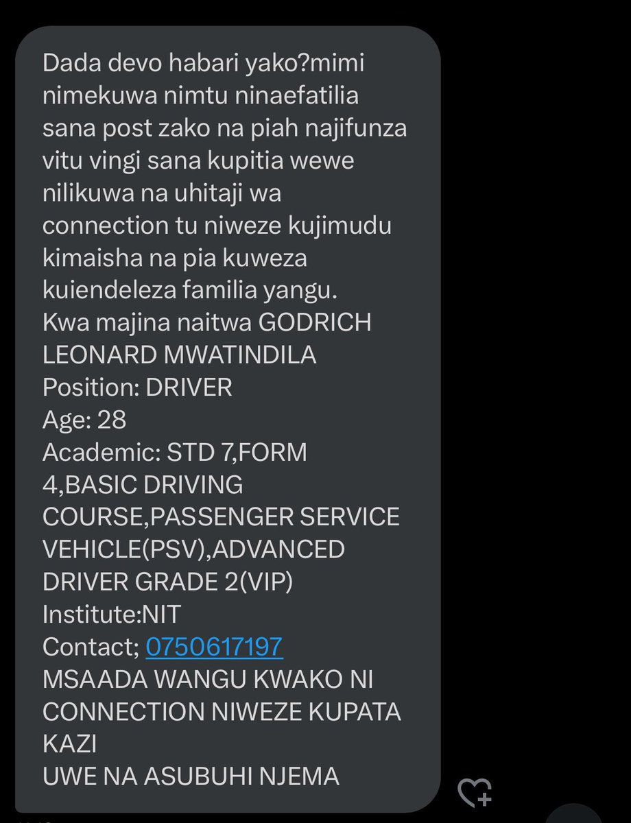 TweveDevota's tweet photo. Anatafuta nafasi ya UDEREVA tumsaidie. https://t.co/FI8ozukQl6