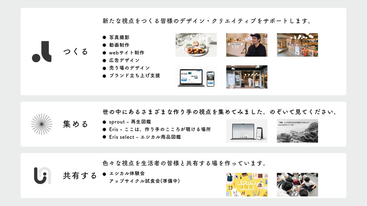 yone_keta's tweet photo. ◽️デザインチームはじめました

Eris Design というデザインチームを立ち上げました

テーマは「新たな視点」
今日よりもワクワクする新しい世界の見方をデザインします

商品撮影/動画制作/店舗内装/イベント設計/ブランド立ち上げ支援、など新しい挑戦をする作り手をEris Designはサポートします