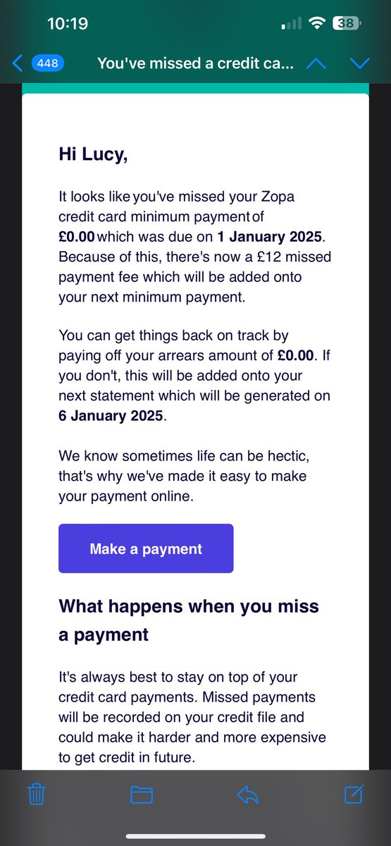 sdm_nn's tweet photo. @Zopa why have I been late fee’d for a payment of £0.00? https://t.co/uA6rp7dqwP