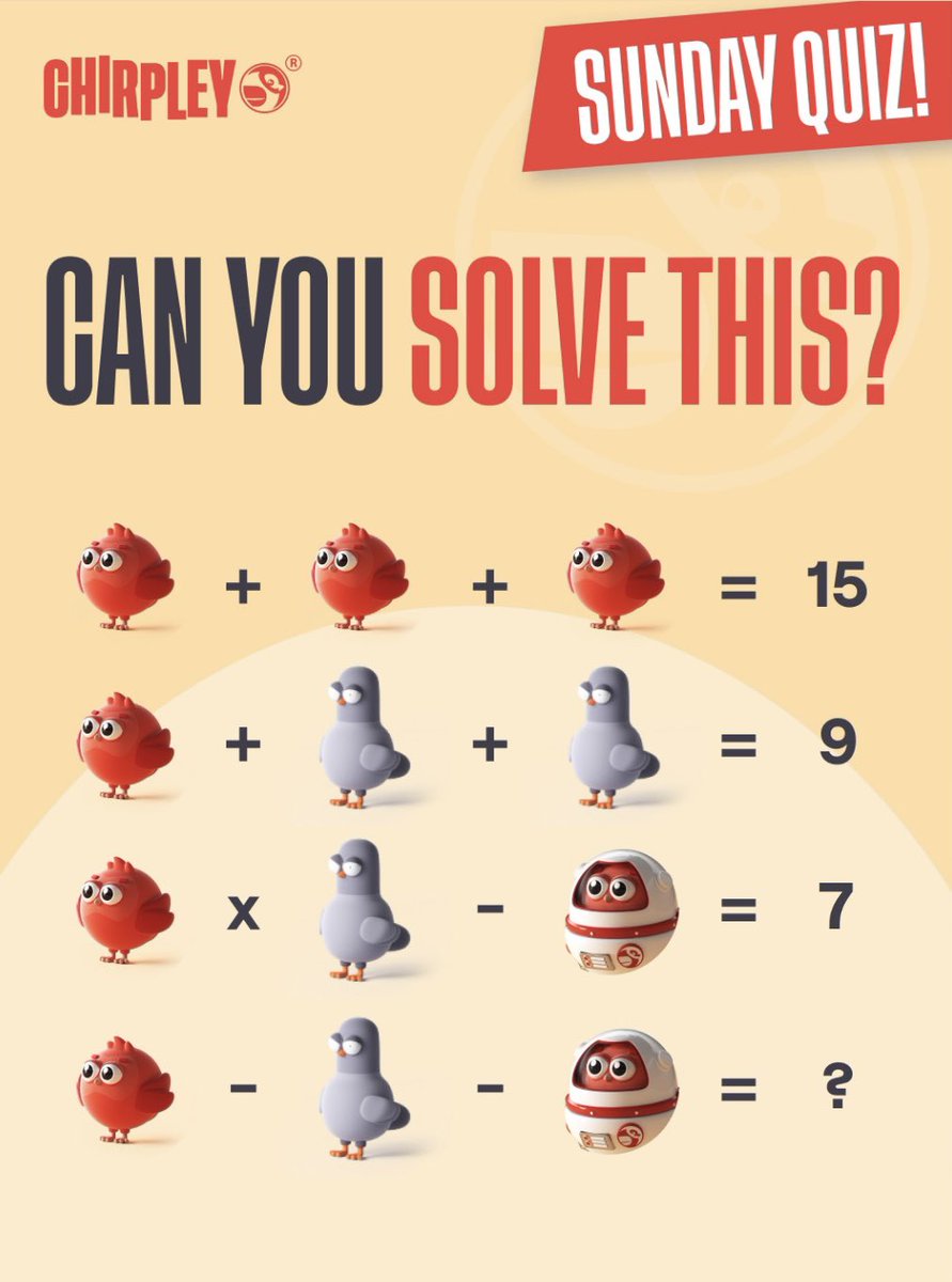 chirpley's tweet photo. 🧡Happy Sunday, Chirpians!

Challenge yourself with a fun little quiz by solving this math quiz.

🔎Let us know your right answer! https://t.co/7Lr9Tt6bwJ