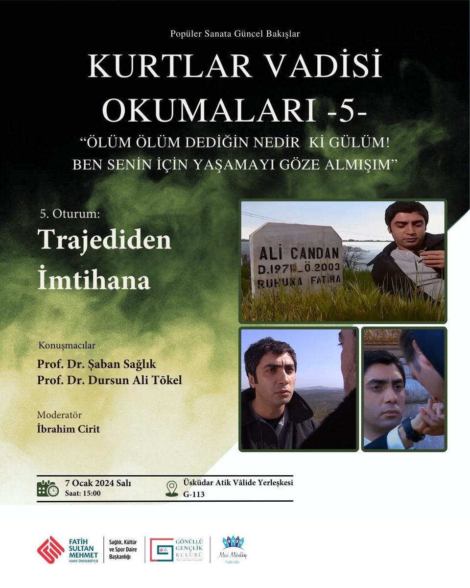 Kurtlar Vadisi Okumaları’na davetlisiniz!

Türk Kültürünü ve Türk Tarihini, yakın dönem popüler sanatın önemli örneklerinden Kurtlar Vadisi dizisi üzerinden Prof. Dr. Şaban Sağlık ve Prof. Dr. Dursun Ali Tökel hocalarımızla beraber okumaya devam ediyoruz.
<a href="/dalitokel/">dursun ali tökel</a> <a href="/sabansaglik/">Şaban Sağlık</a>