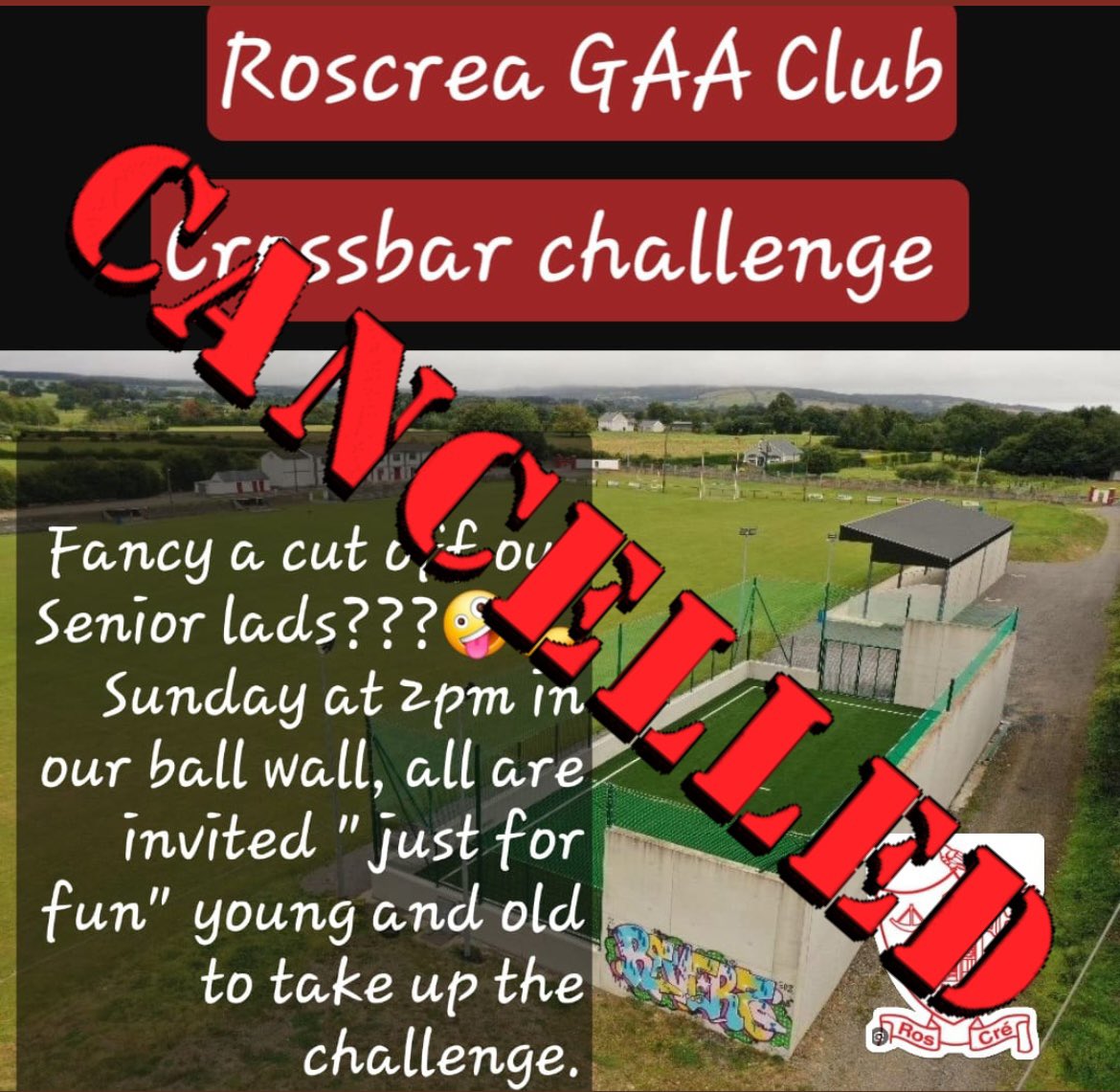 RoscreaHurling's tweet photo. Due to the weather conditions, today’s Crossbar Challenge has been cancelled 📢 https://t.co/jiSdXMufgw