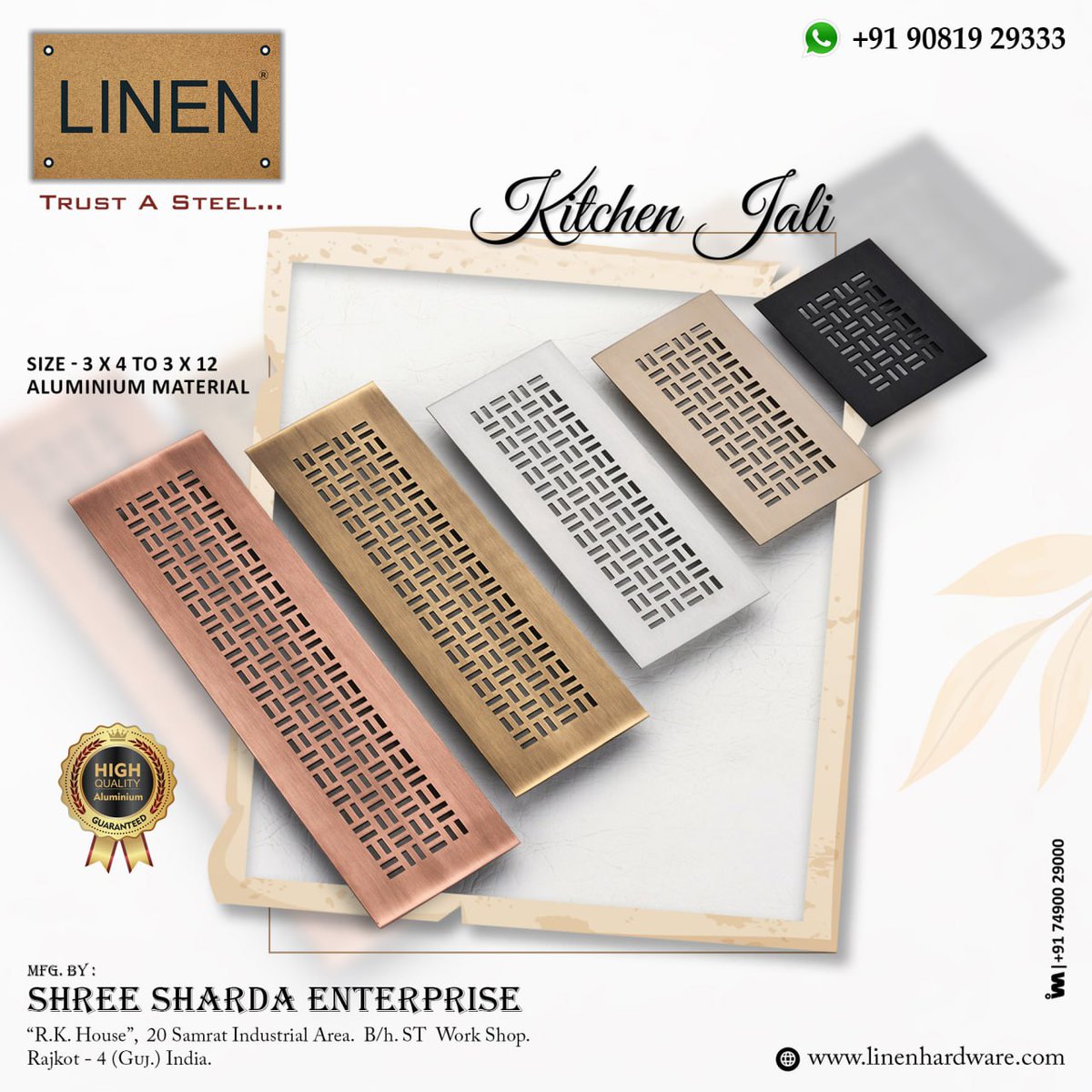 ibais_hardware's tweet photo. SHREE SHARDA ENTERPRISE (RAJKOT)
For enquiry via WhatsApp click:
https://t.co/uGniDBF7Ik
Mr. Pareshbhai - 90819 29333
Mr. Ravirajbhai - 95100 99993
#kitchenjali #concealhandle #profilehandle #premiumknob #doorhandle #hardwarefitting #hardwaremanufacturer
.
@ibais_hardware https://t.co/03GjXssMAk