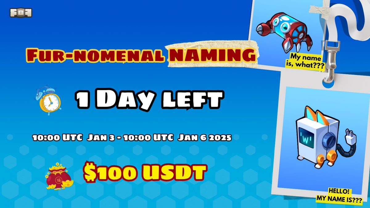 Hey, Wor1d! 🌍

The Fur-nomenal Naming Contest is still LIVE but only 1 day left to join! 🕒

Me and the crab heard some great name so far, but the more, the merrier. Help us step out of anonymity and make our mark soon! ✨

Without names, we feel unseen. Join us and give us the