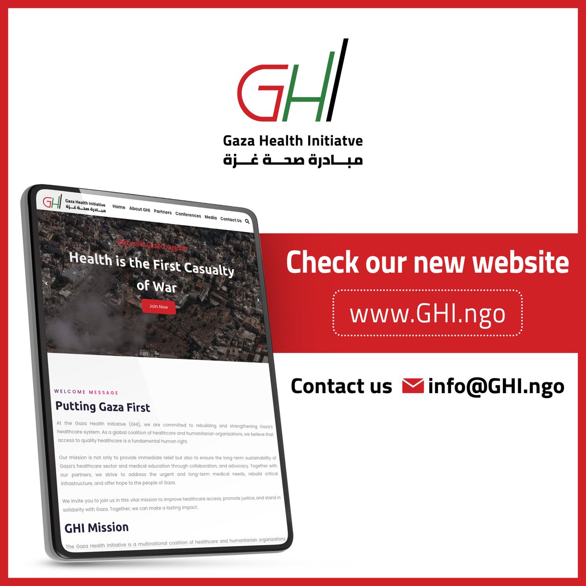 GazaRebuilding's tweet photo. We are glad to announce the launch of the new Gaza Health Initiative website
Visit our website now and be part of our journey towards rebuilding the health sector in Gaza. 
https://t.co/Cw70YiH8pF 
Contact us via email: info@ghi.ngo
#Gaza #Gaza #GazaHealthInitiative https://t.co/v9QEkUYhTZ