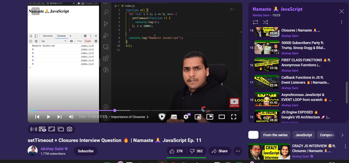 Kumarvrchsav's tweet photo. Brushing up on JavaScript before jumping into an AI Next.js project! And what better way than revisiting the good old Namaste JavaScript playlist? Thanks, @akshaymarch7 , for making learning fun and easy! https://t.co/nYgx2rmaI8