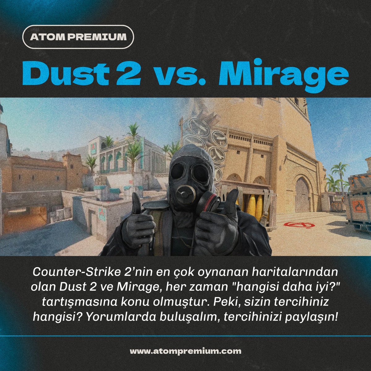 CS2'nin ikonik haritaları Dust 2 ve Mirage arasındaki tartışma sürüyor. Klasik mi, stratejik mi? Hangi harita daha fazla zafer getiriyor? Sizinki hangisi?

Strateji ve becerinin zirveye çıktığı harita hangisi? Yorumlarda tercihinizi paylaşın ve bu büyük harita savaşına katılın!