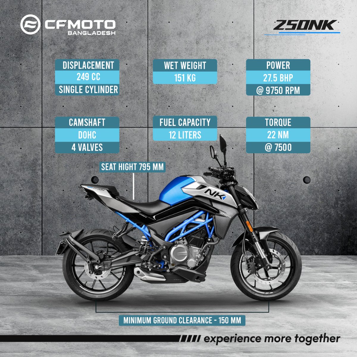CFMOTOBD's tweet photo. CFMOTO 250NK: DOMINATE THE ROAD! 

249 CC ENGINE | 27.5 BHP @ 9750 RPM
22 Nm TORQUE @ 7500 RPM
12L FUEL CAPACITY | 151 KG WET WEIGHT
 795mm SEAT HEIGHT | 150mm GROUND CLEARANCE

Visit https://t.co/zttk2YiJBX

#CFMOTO250NK #UnleashTheBeast #ExperienceMoreTogether #CFMOTOBangladesh https://t.co/Xxwi9D2A9A