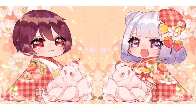 お正月・SD量産オーダーありがとうございました#有償依頼 #量産依頼 #イラストオーダー #有償アイコン #有償依頼受付中 #ペア画 