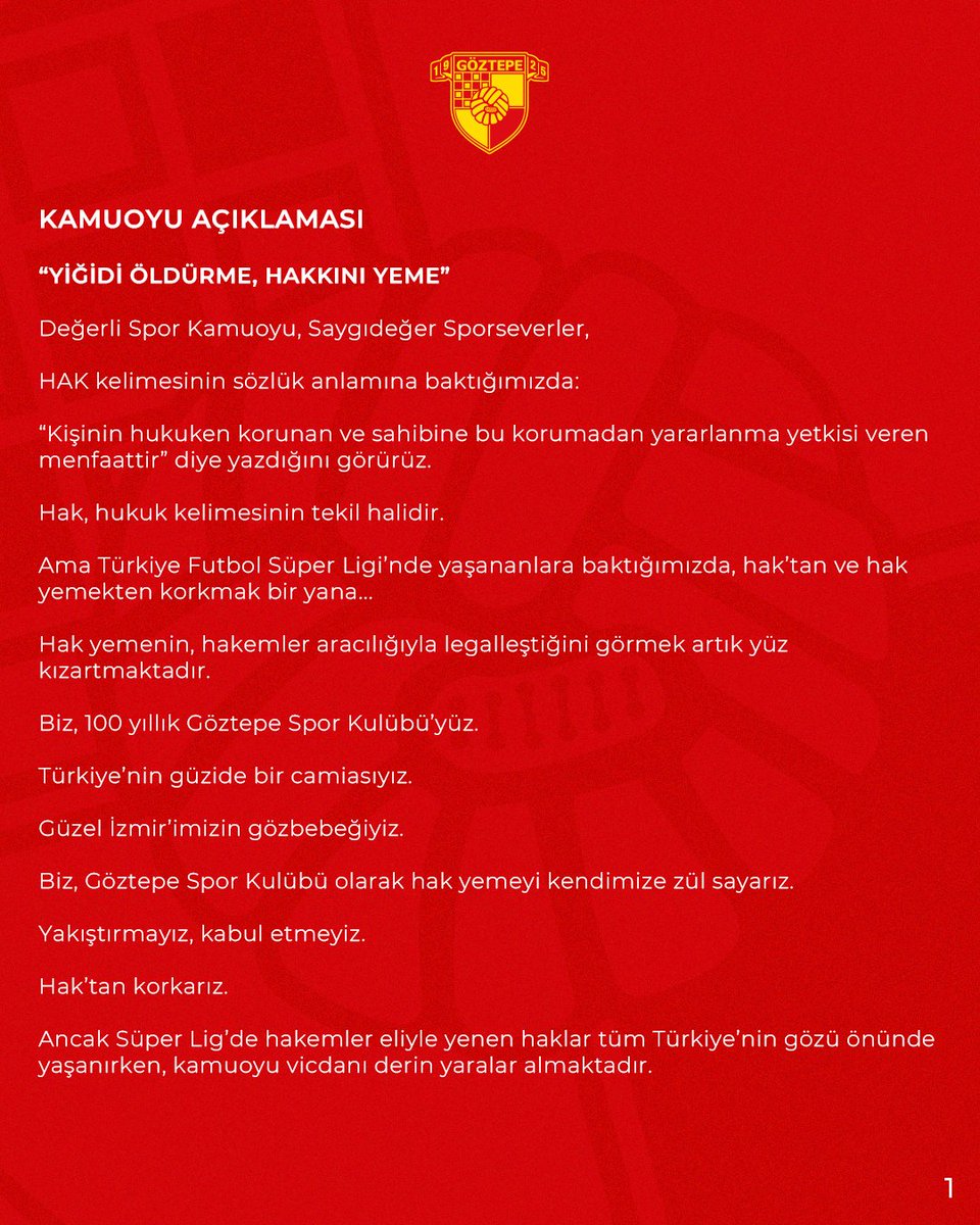 Goztepe's tweet image. KAMUOYU AÇIKLAMASI

“YİĞİDİ ÖLDÜRME, HAKKINI YEME”

gozte.pe/0u04lgln

#Göztepe #AsırlıkEfsane