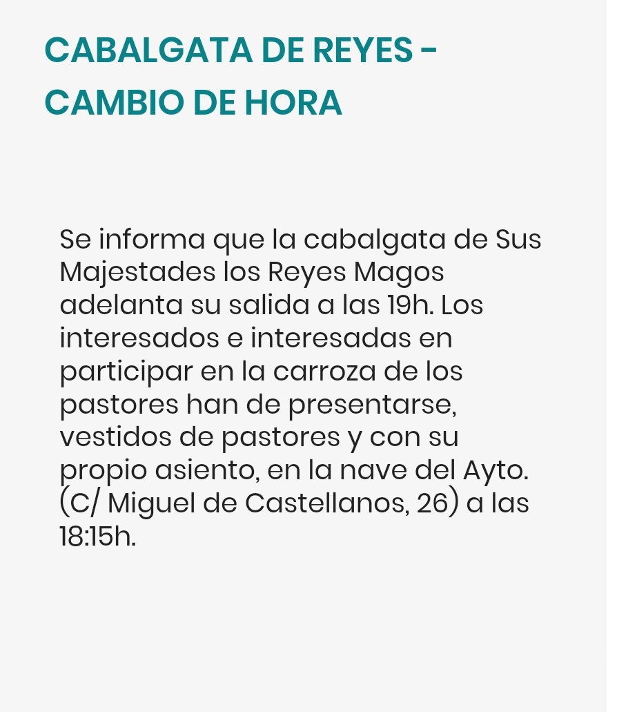 Información importante se adelanta la hora de salida de la cabalgata